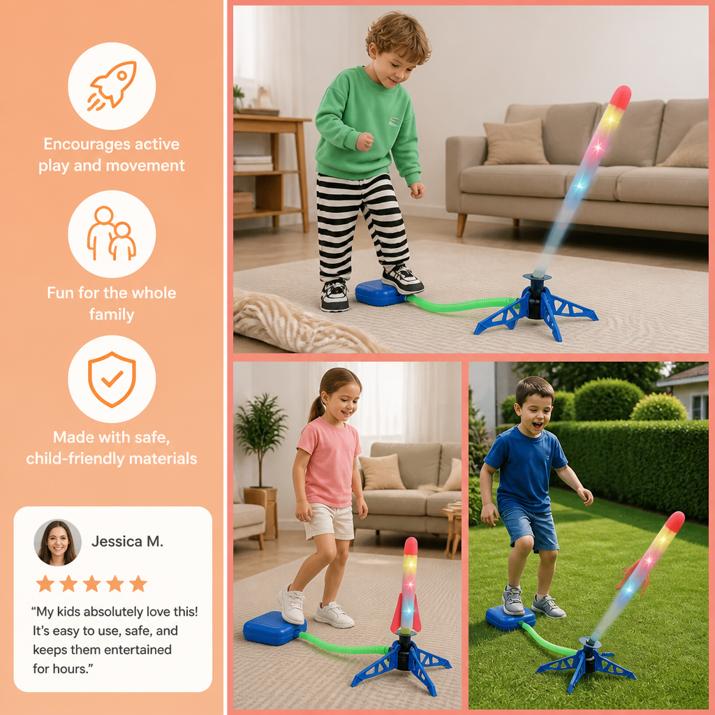 Safe & Soft Kids Rocket Launcher- Lightning Air-Powered Indoor Fun