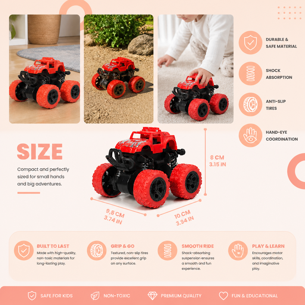 Friction-Powered Monster Truck Stunt Car for Kids