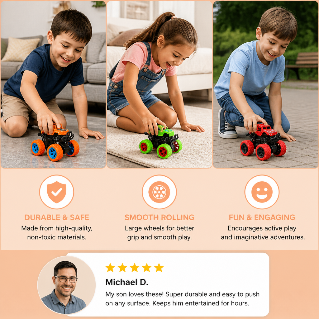 Friction-Powered Monster Truck Stunt Car for Kids