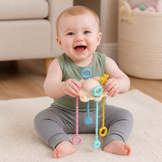 Montessori Sensory Pull & Explore Teething Toy – Silicone Pull Cord for Tactile Learning & Gum Relief