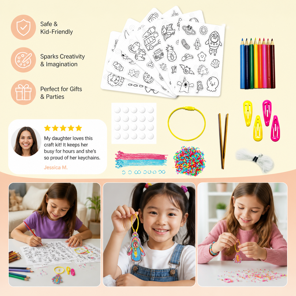 DIY Shrink Art Keychain & Charm Making Kit for Kids