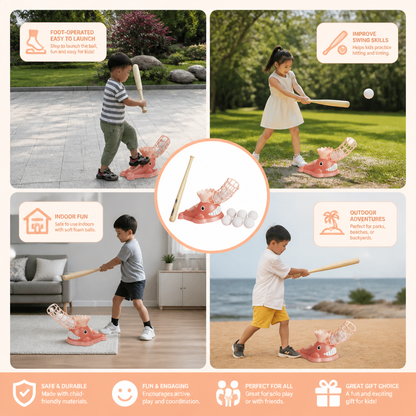 Step-On Baseball Pitching Machine with Bat & Balls for Kids