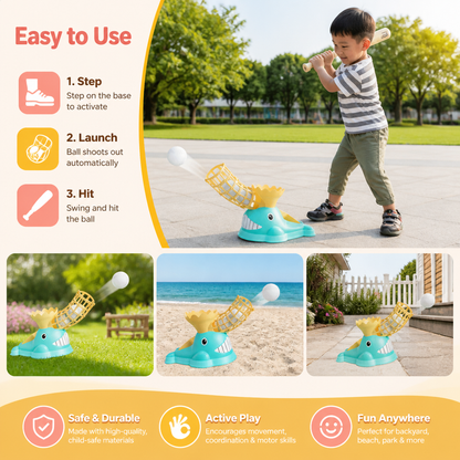 Step-On Baseball Pitching Machine with Bat & Balls for Kids