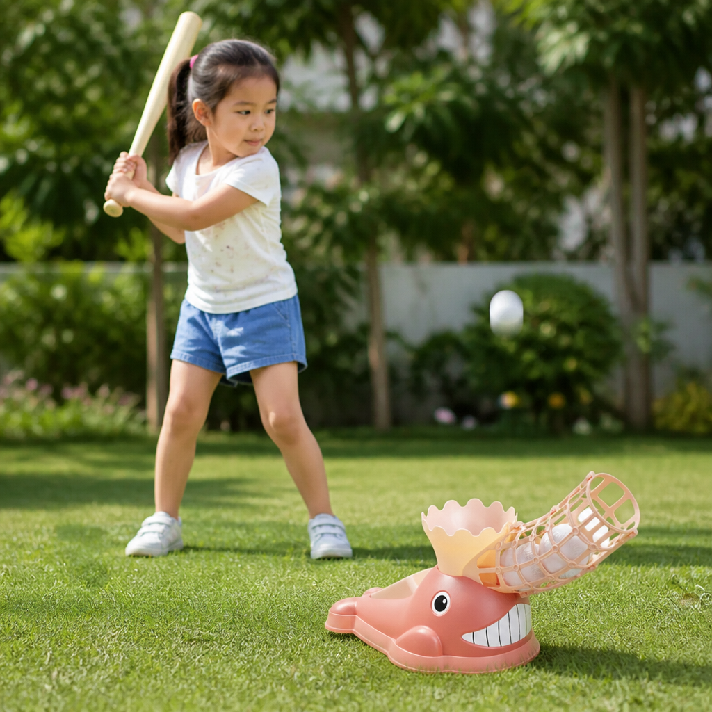 Step-On Baseball Pitching Machine with Bat & Balls for Kids