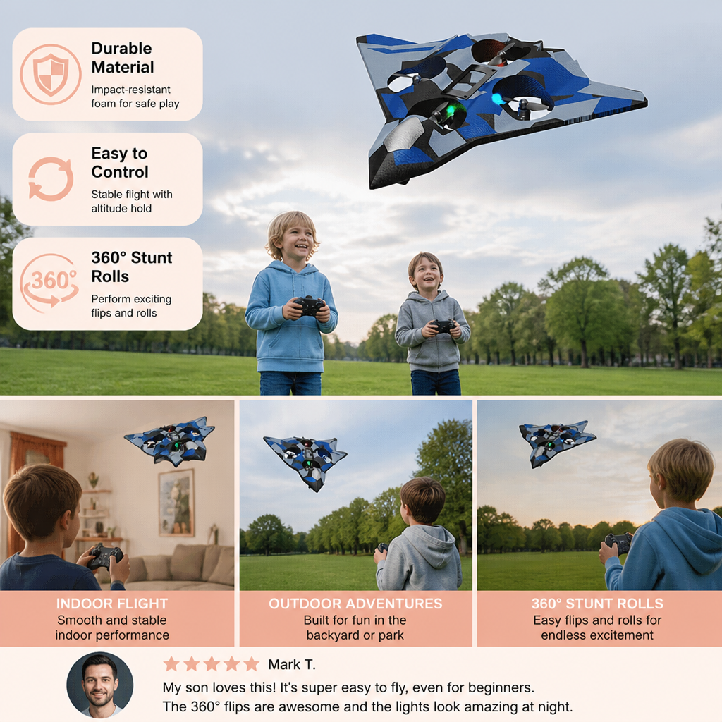 Durable Foam RC Fighter Plane with Altitude Hold & 360° Stunt Rolls