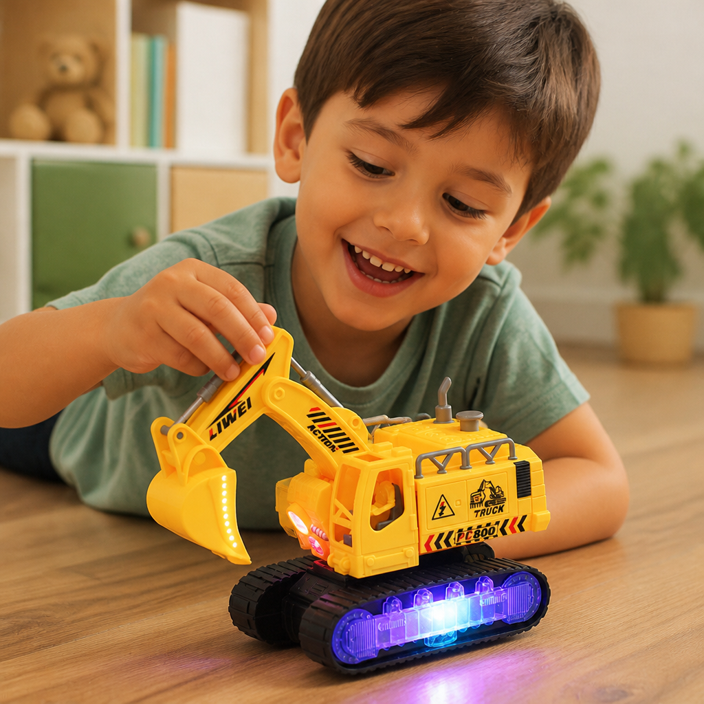 Transforming Police Robot Excavator Toy with Lights & Sounds