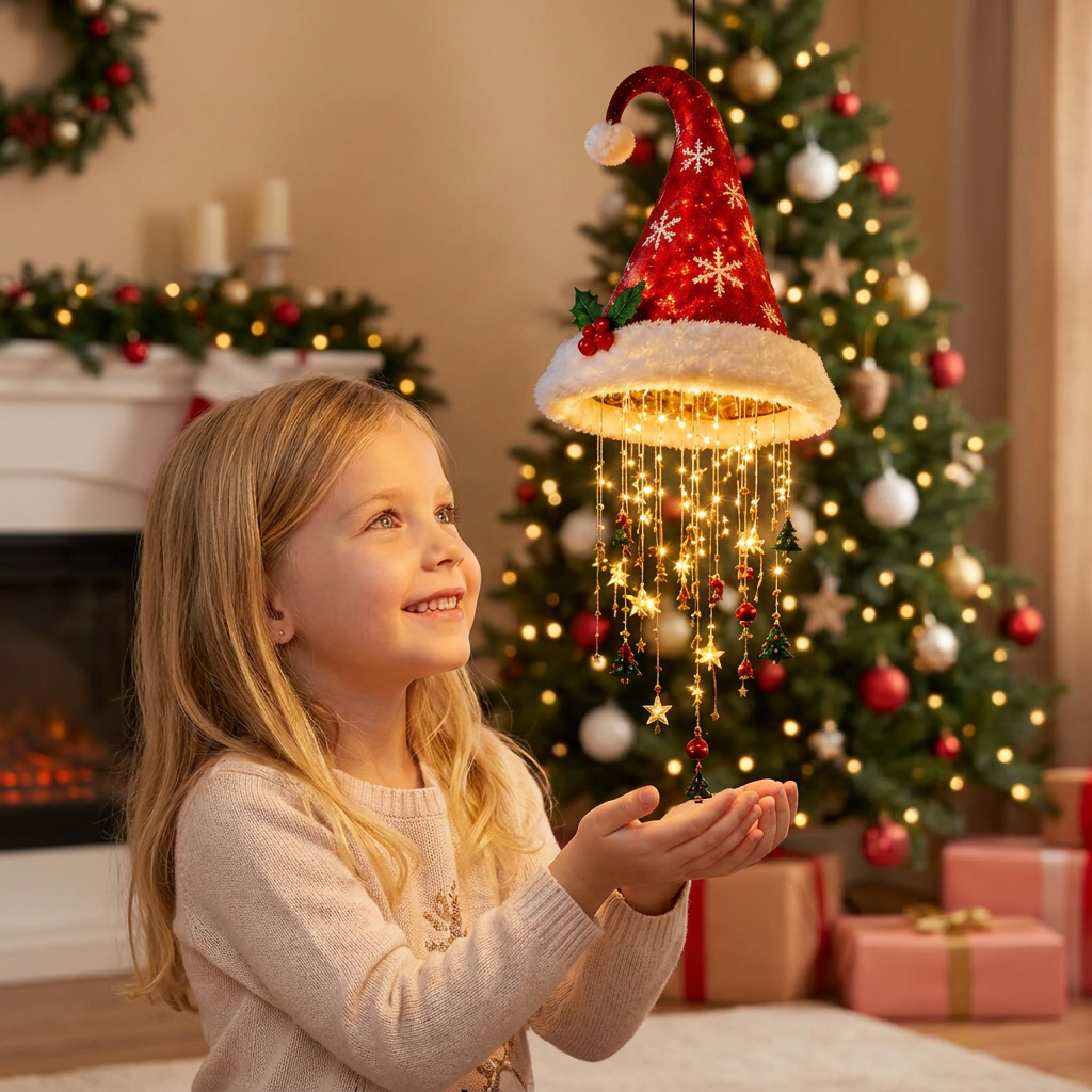 Christmas Santa Hat Lights with LED String Decorations