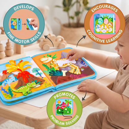 8-in-1 Montessori Dinosaur Busy Board Activity Book for Toddlers