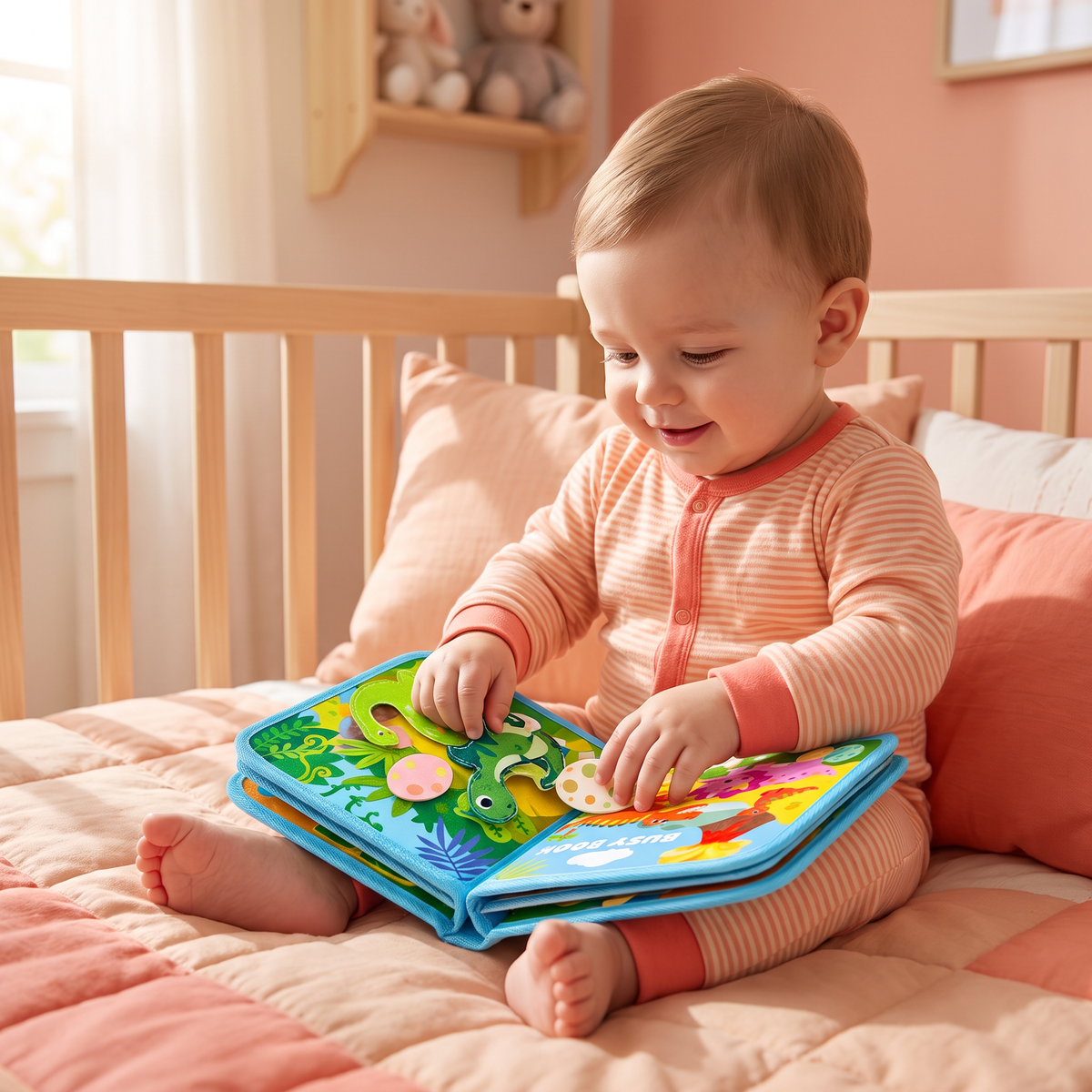 8-in-1 Montessori Dinosaur Busy Board Activity Book for Toddlers