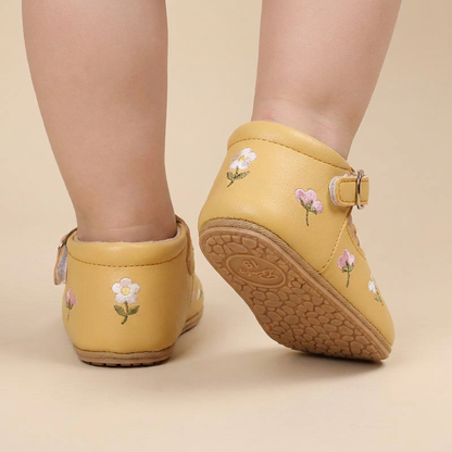 Floral Embroidered T-Strap Shoes