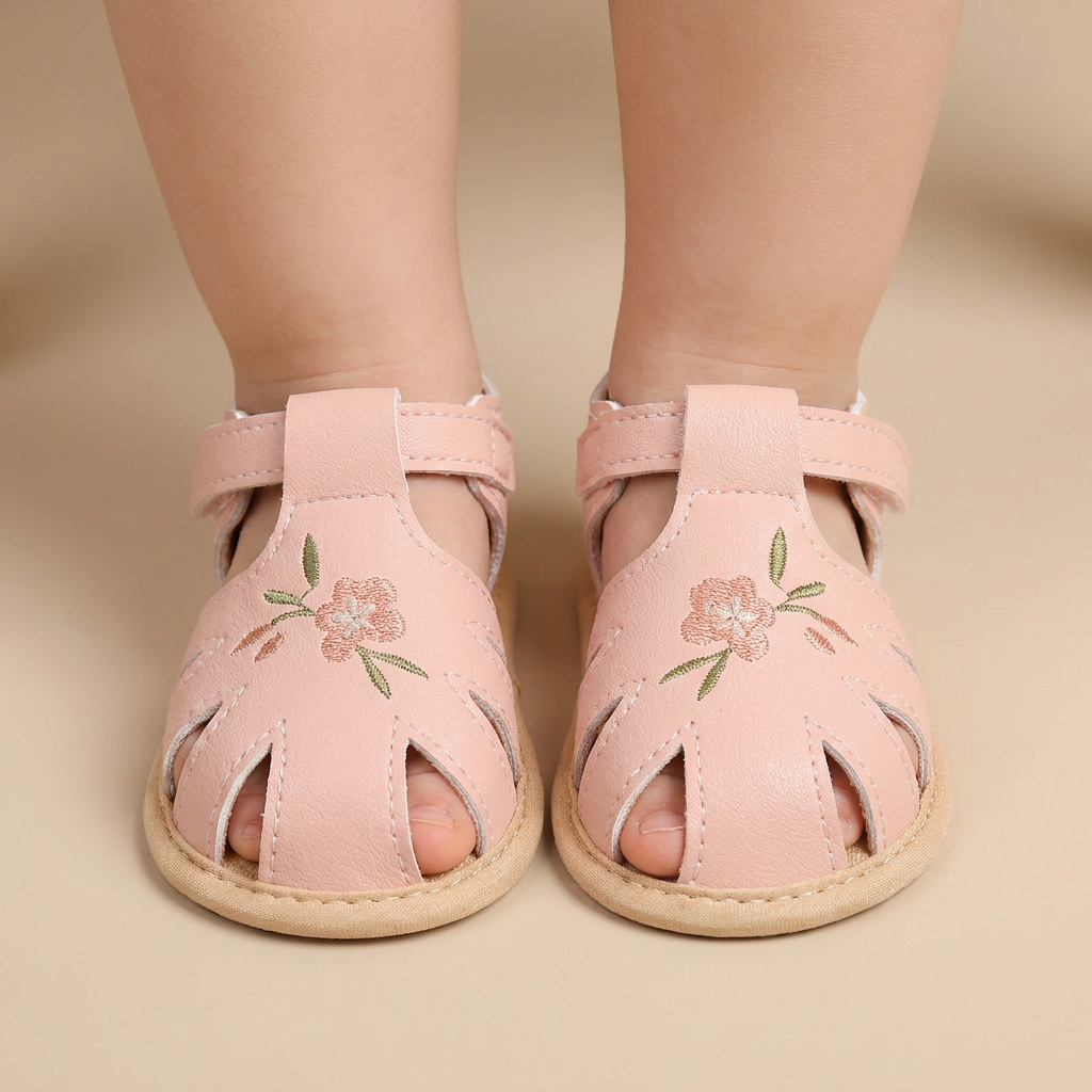 Caged Embroidered Flower Sandals