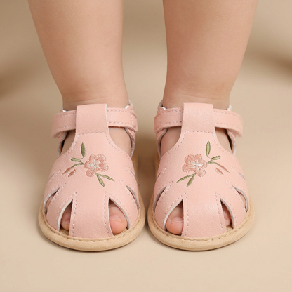Caged Embroidered Flower Sandals