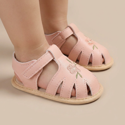 Caged Embroidered Flower Sandals
