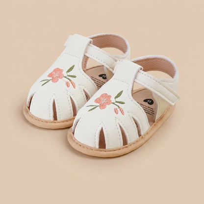 Caged Embroidered Flower Sandals