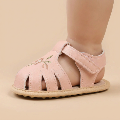 Caged Embroidered Flower Sandals