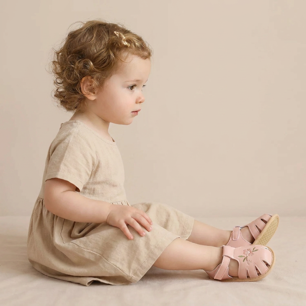 Caged Embroidered Flower Sandals