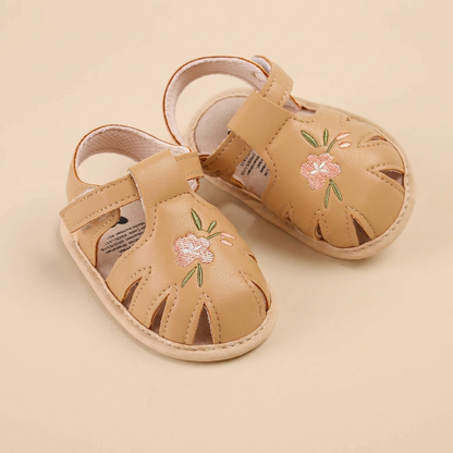 Caged Embroidered Flower Sandals
