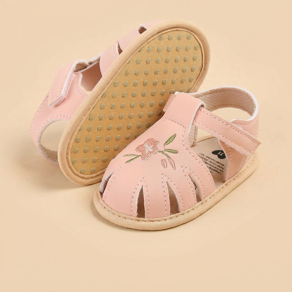 Caged Embroidered Flower Sandals