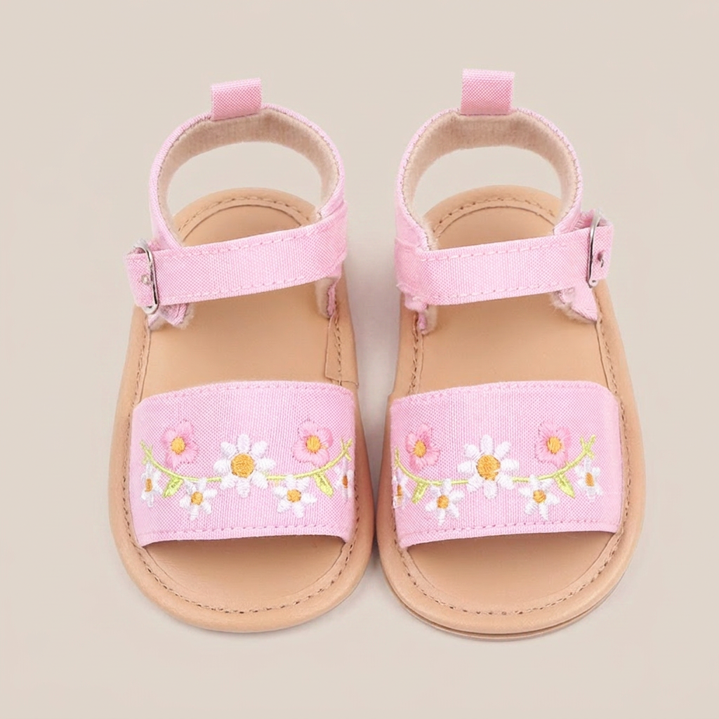 Embroidered Daisy Buckle Sandals