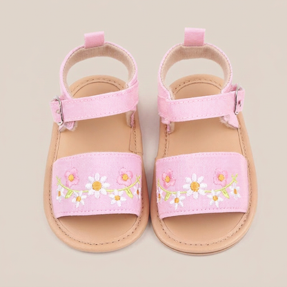 Embroidered Daisy Buckle Sandals