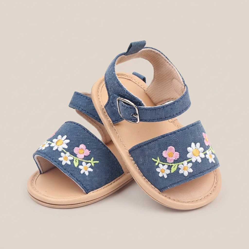 Embroidered Daisy Buckle Sandals