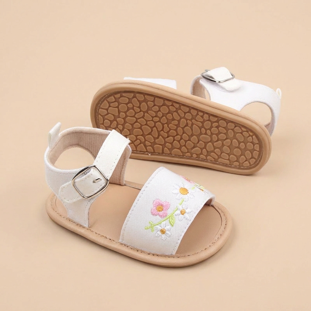 Embroidered Daisy Buckle Sandals