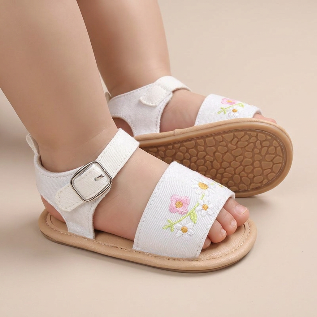 Embroidered Daisy Buckle Sandals