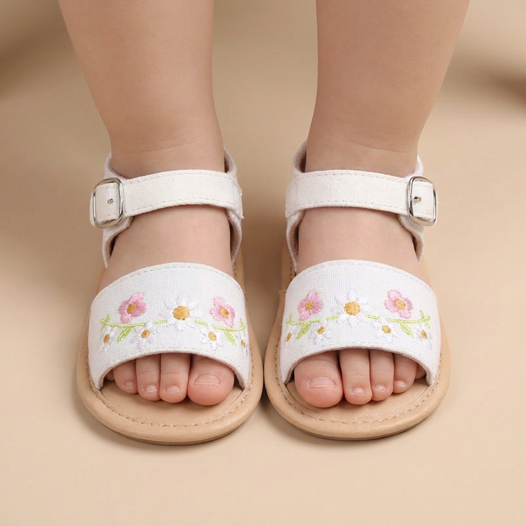 Embroidered Daisy Buckle Sandals