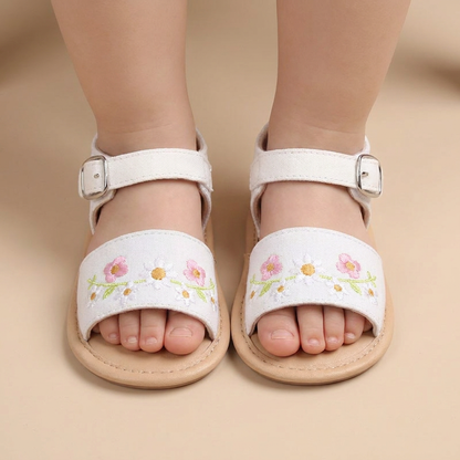 Embroidered Daisy Buckle Sandals