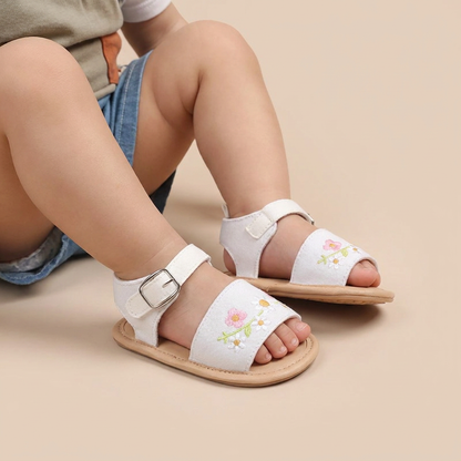 Embroidered Daisy Buckle Sandals