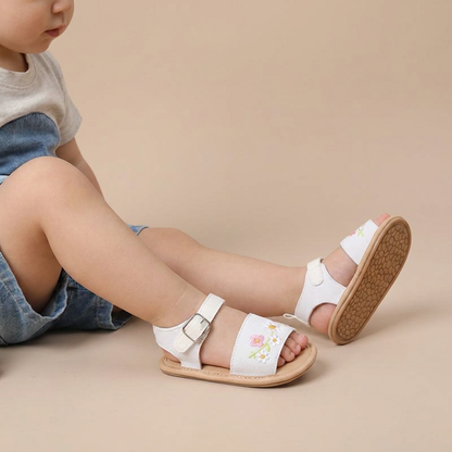 Embroidered Daisy Buckle Sandals
