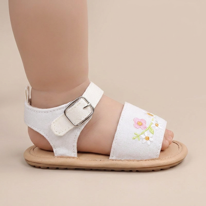 Embroidered Daisy Buckle Sandals