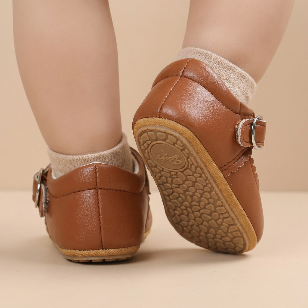 Perforated T-Strap Buckle Shoes