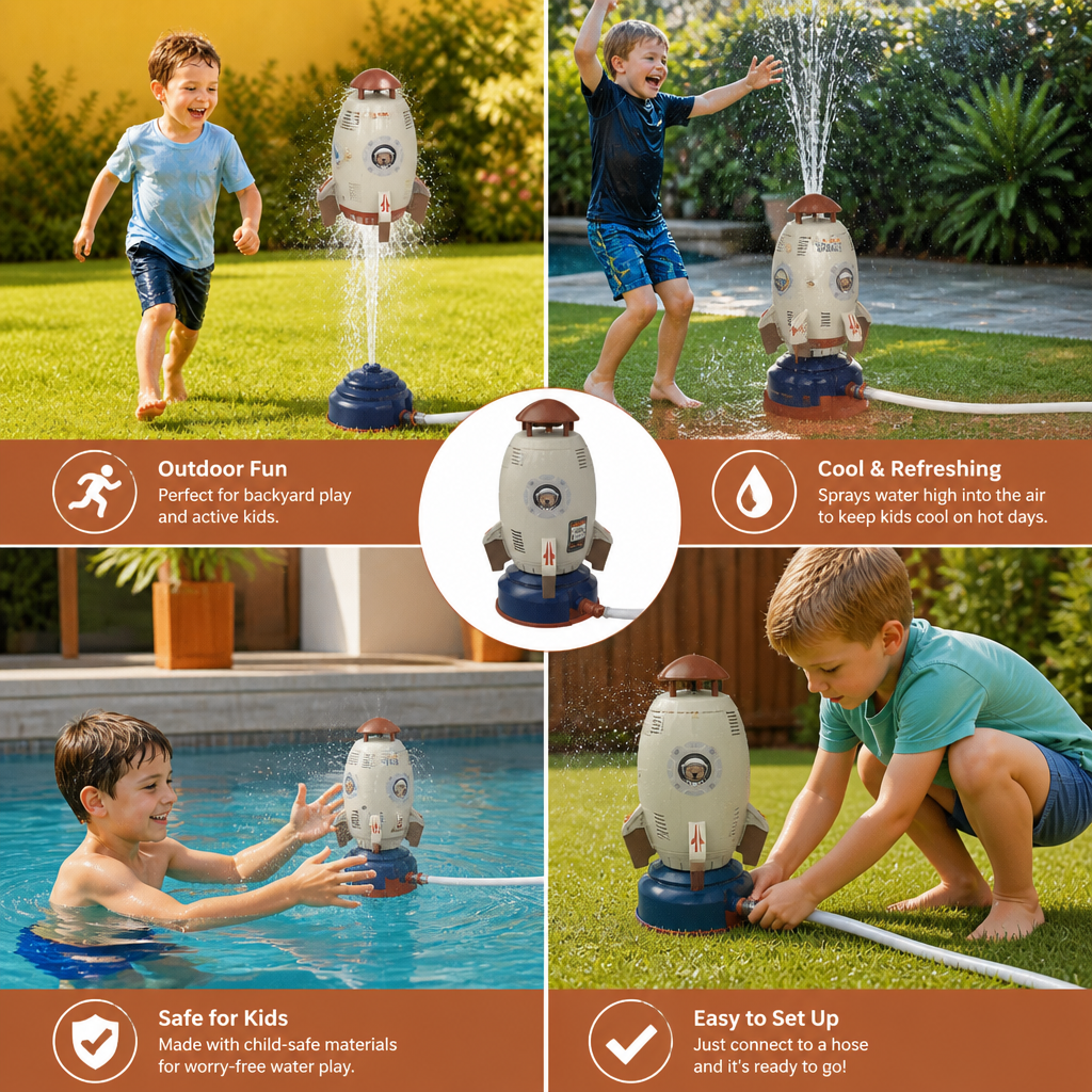 Flying Rocket Water Sprinkler Outdoor Toy for Kids