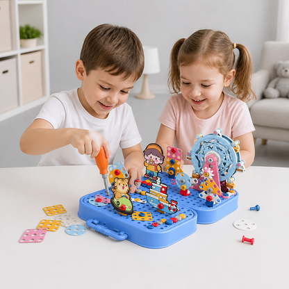 DIY Kids Engineering Tool Box with Building Board, Ferris Wheel & Electric Drill