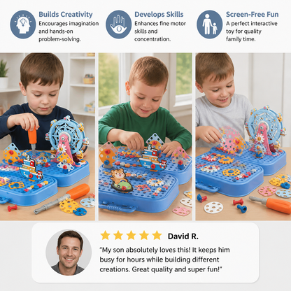 DIY Kids Engineering Tool Box with Building Board, Ferris Wheel & Electric Drill