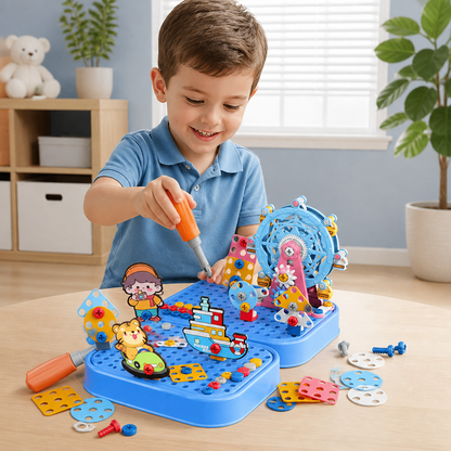 DIY Kids Engineering Tool Box with Building Board, Ferris Wheel & Electric Drill