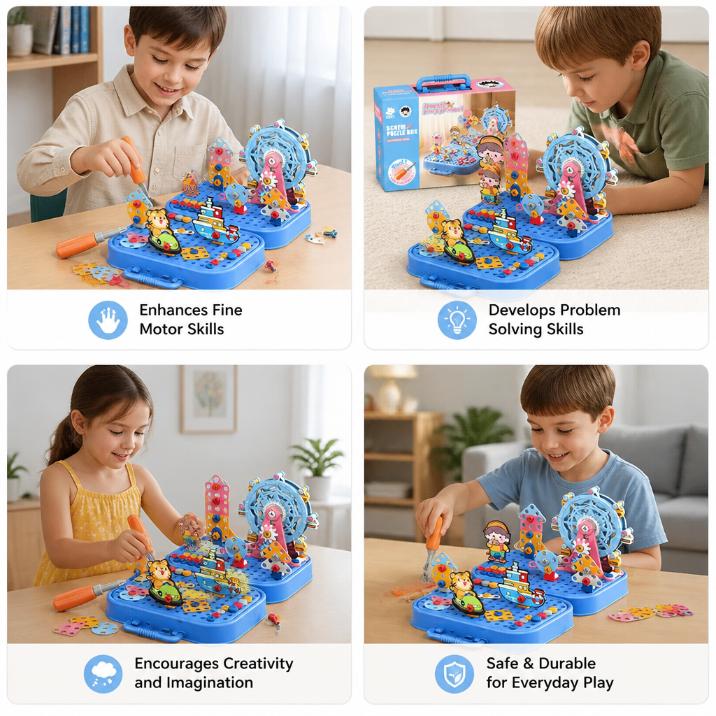 DIY Kids Engineering Tool Box with Building Board, Ferris Wheel & Electric Drill