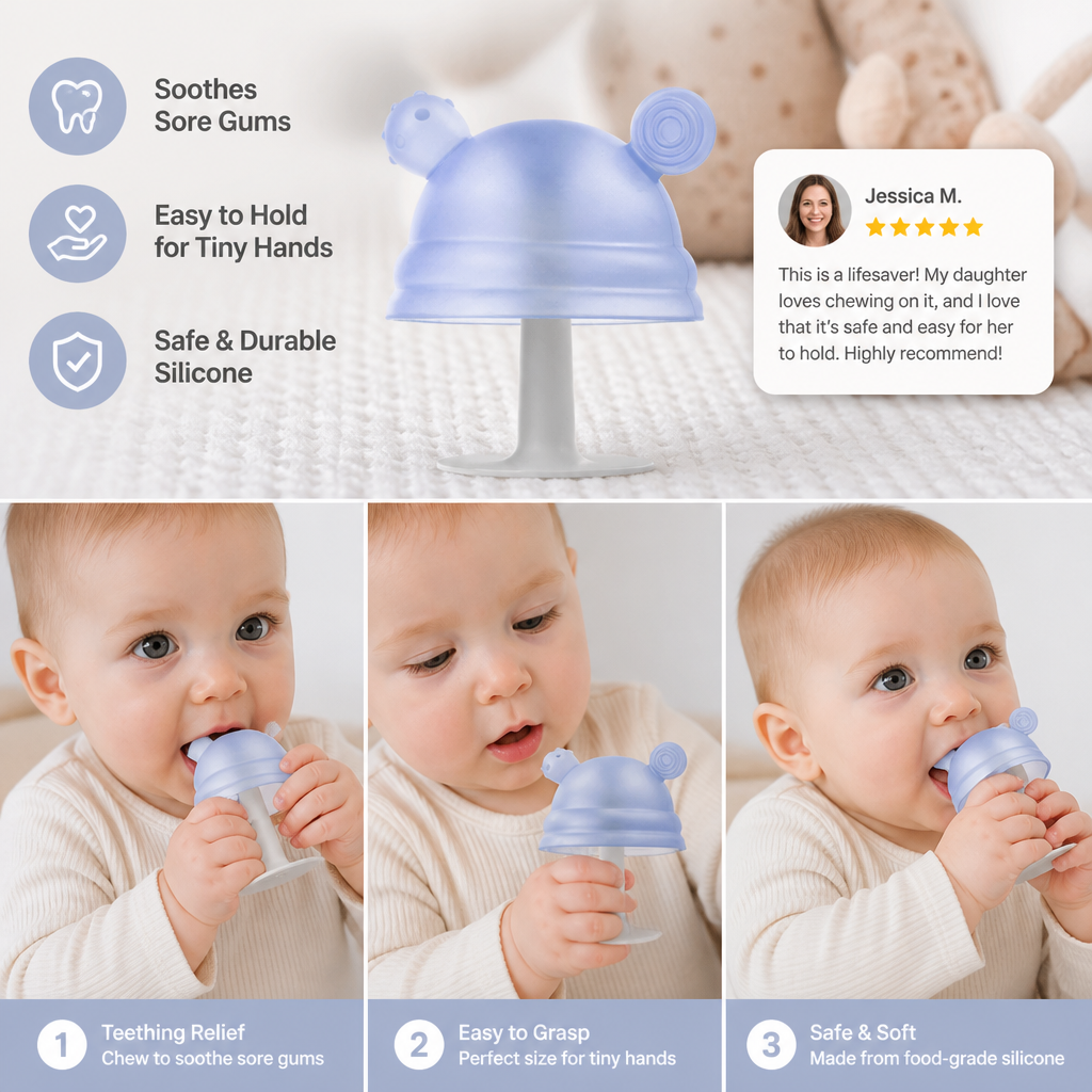 Baby Mushroom Silicone Teether for Tiny Hands