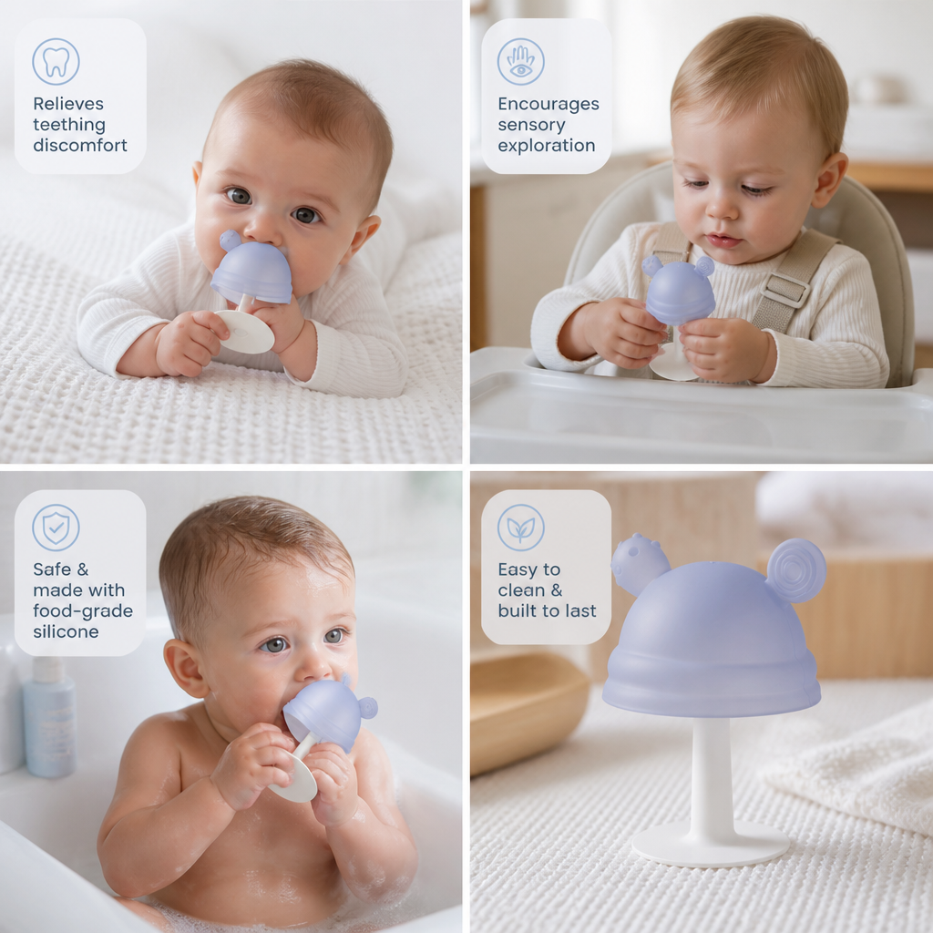 Baby Mushroom Silicone Teether for Tiny Hands