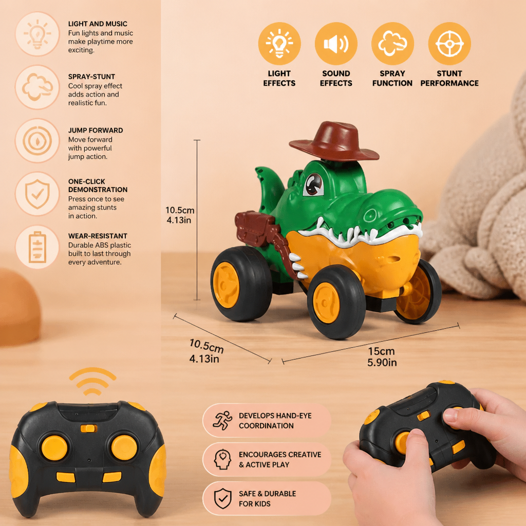 Remote Control Crocodile Stunt Car – Lights, Spray & Sound Effects