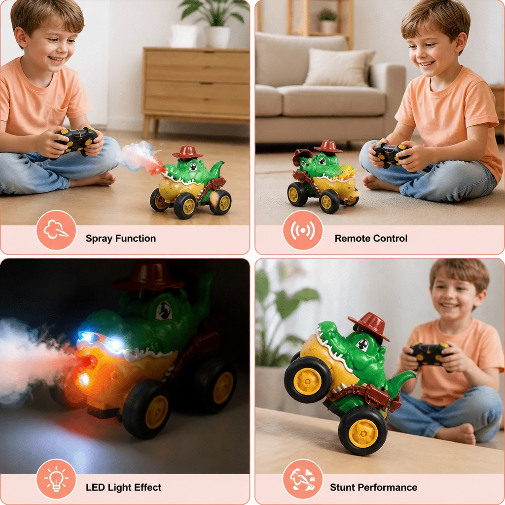 Remote Control Crocodile Stunt Car – Lights, Spray & Sound Effects