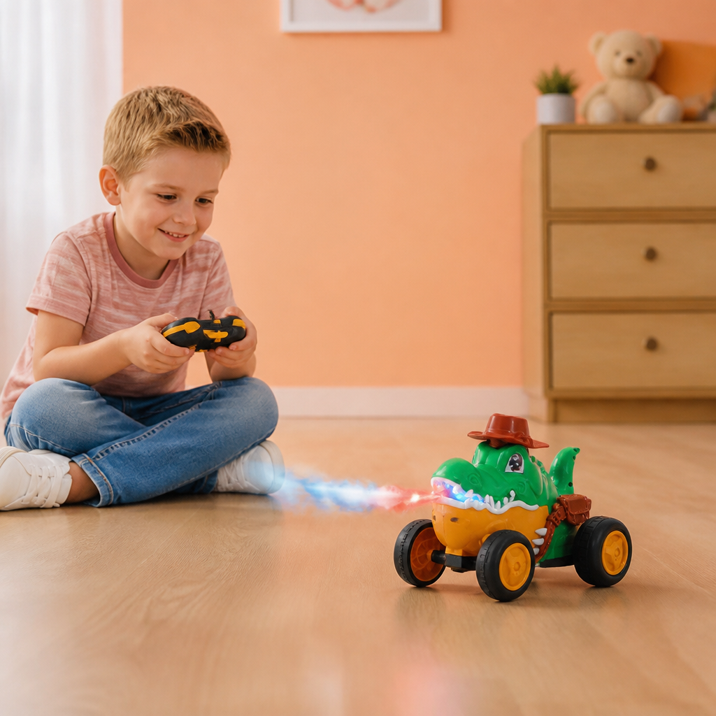 Remote Control Crocodile Stunt Car – Lights, Spray & Sound Effects