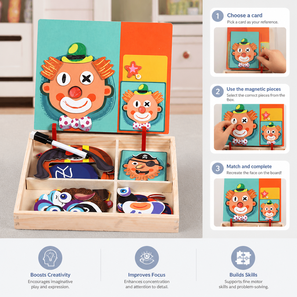 Magnetic Wooden Dress-Up & Matching Puzzle Board – Creative Learning Toy