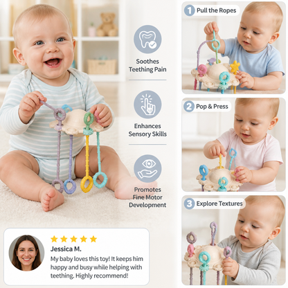 Montessori Sensory Pull & Explore Teething Toy – Silicone Pull Cord for Tactile Learning & Gum Relief