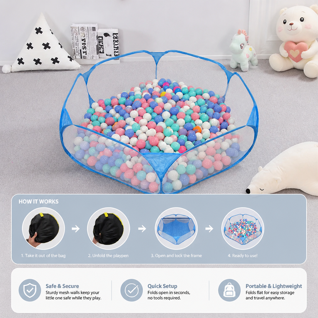 Portable Pop-Up Baby Playpen Tent for Toddlers