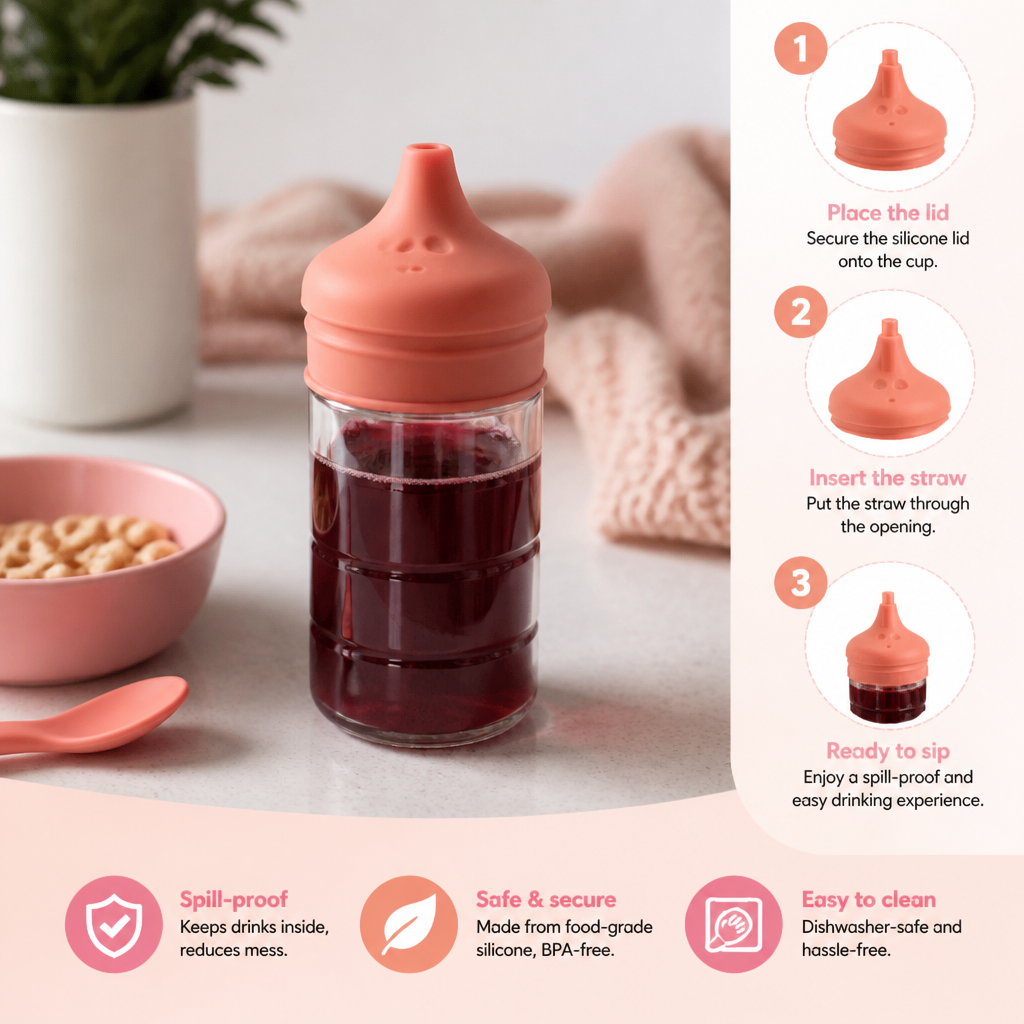BPA-Free Spillproof Silicone Sippy Cup Lids with Straw
