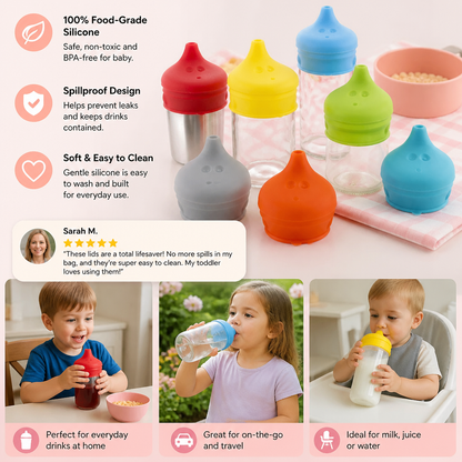 BPA-Free Spillproof Silicone Sippy Cup Lids with Straw