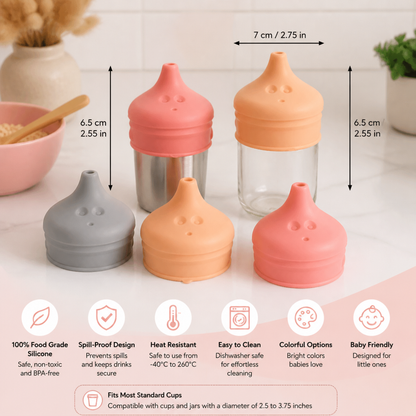 BPA-Free Spillproof Silicone Sippy Cup Lids with Straw