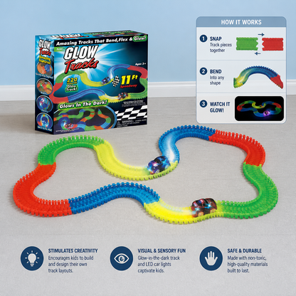 Glow-in-the-Dark Flexible Sand Race Track Set for Kids